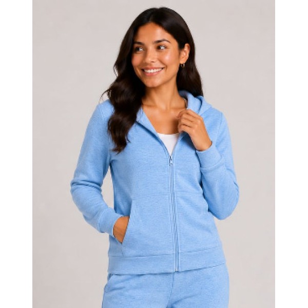 Sudadero CELESTE zipper y capuchón combinado