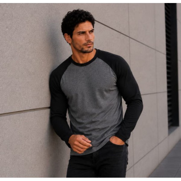 T-Shirt Oxford y Negro manga larga