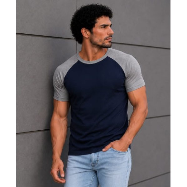 T-Shirt AZUL Marino y GRIS manga corta